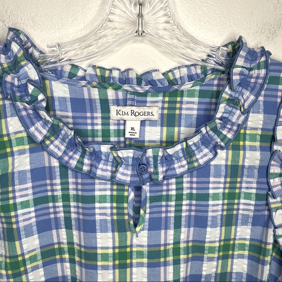 KIM ROGERS Sleeveless Seersucker Ruffled Shift Dress - Picture 3 of 16